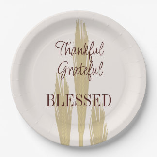 Assiettes En Carton Thanksgiving Blé Grâces Grâces Heureux Béni 9"