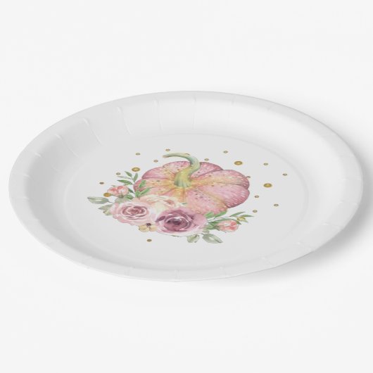 Assiettes En Carton Thanksgiving Citrouille rose or (Angle)
