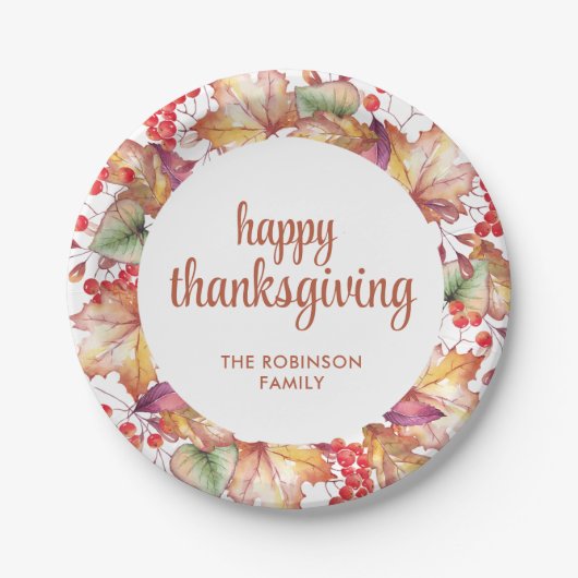 Assiettes En Carton Thanksgiving Fall Colour Floral Wreath (Devant)