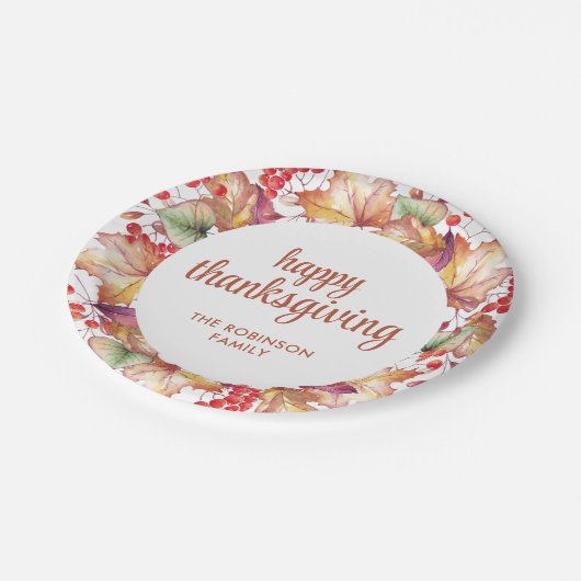 Assiettes En Carton Thanksgiving Fall Colour Floral Wreath (Angle)