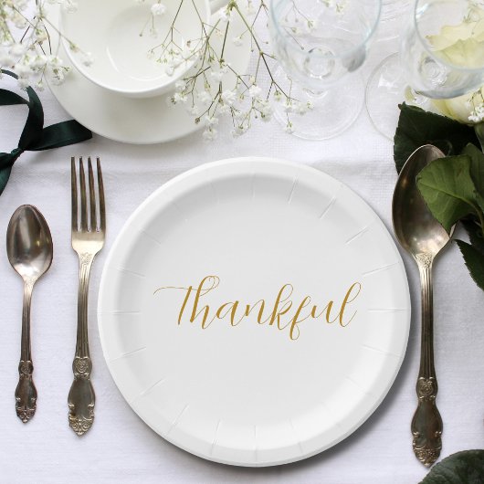 Assiettes En Carton Thanksgiving Gold Script minimaliste