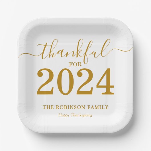 Assiettes En Carton Thanksgiving Gold Script Moderne (Recto)