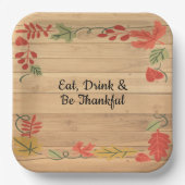 Assiettes En Carton Thanksgiving Mangez Boire & Soyez Joyeux Bois Brow (Recto)