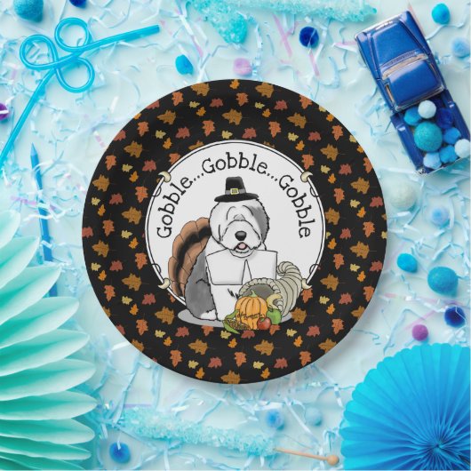 Assiettes En Carton Thanksgiving Old English Sheepdog (Gris 1) Fun (Fête)
