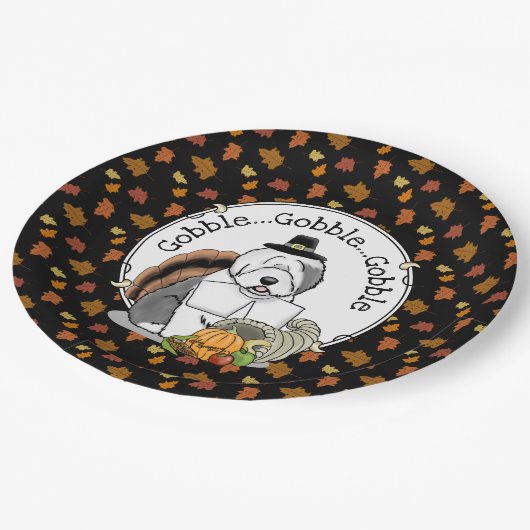 Assiettes En Carton Thanksgiving Old English Sheepdog (Gris 1) Fun (Angle)