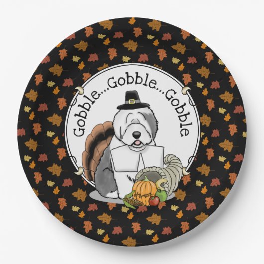 Assiettes En Carton Thanksgiving Old English Sheepdog (Gris 1) Fun (Devant)