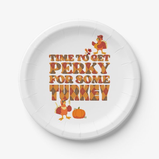 Assiettes En Carton Thanksgiving PERKY POUR TURKEY Plaid (Devant)