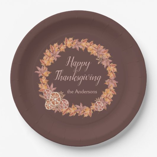 Assiettes En Carton Thanksgiving personnalisé | Feuilles de chute d'aq (Devant)