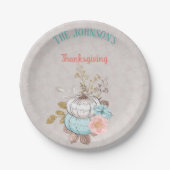 Assiettes En Carton Thanksgiving Taupe Aqua Coral Citrouilles Turquie (Devant)