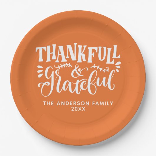 Assiettes En Carton Thanksgiving Thankful & Grateful Fall Harvest (Devant)