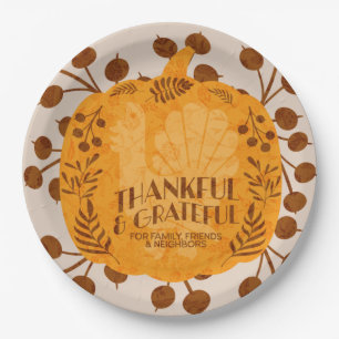 Assiettes En Carton Thanksgiving Thankful Turquie Citrouille vert