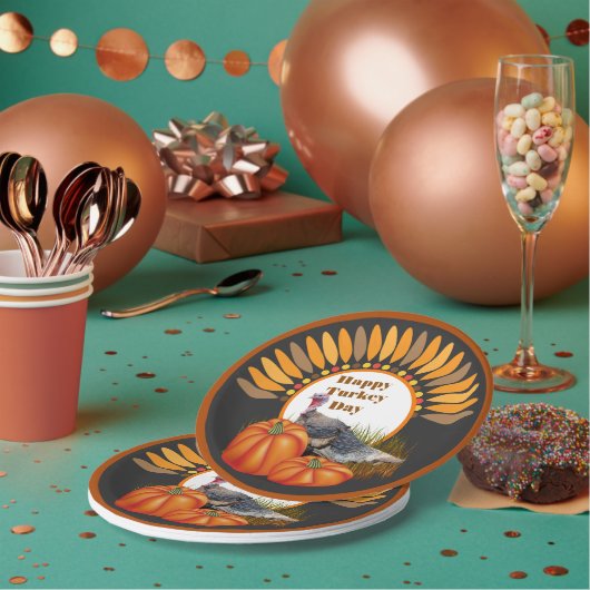 Assiettes En Carton Thanksgiving Turquie avec design Citrouille (Multi)