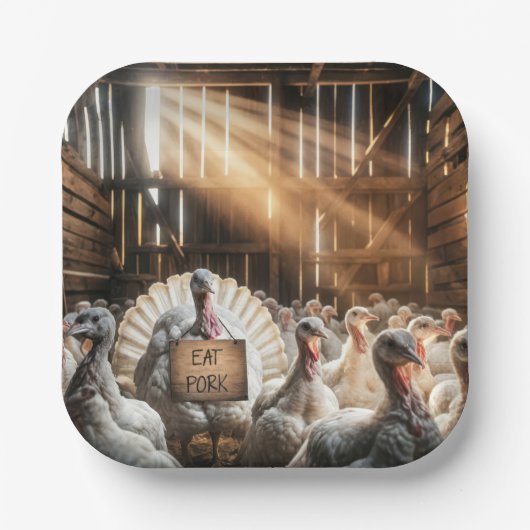 Assiettes En Carton Thanksgiving Turquie avec un signe amusant (Recto)