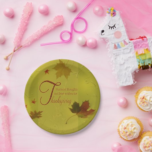 Assiettes En Carton Thanksgiving veut typographie Feuilles (Fête)