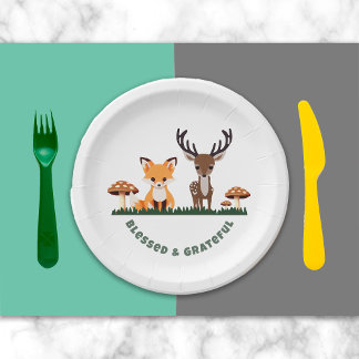 Assiettes En Carton Thanksgiving Whimsical Woodlands message personnal