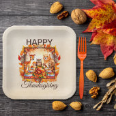 Assiettes En Carton Thanksgiving Woodland Animaux Feuilles d'automne