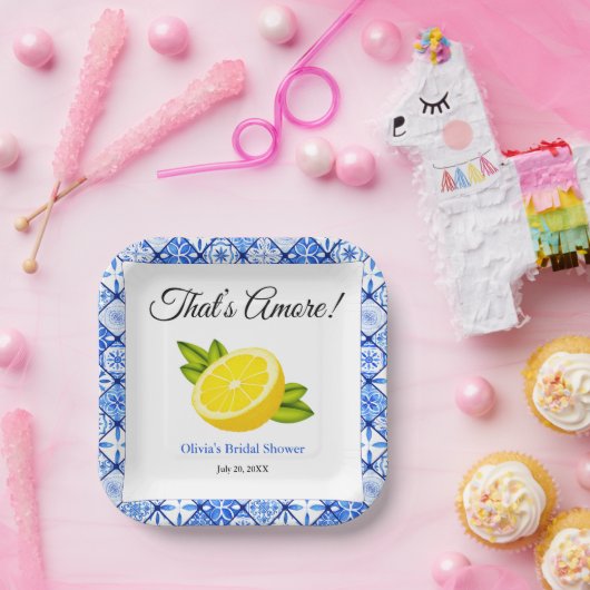 Assiettes En Carton That's Amore | Méditerranéen Lemon Shower de Marié (Fête)