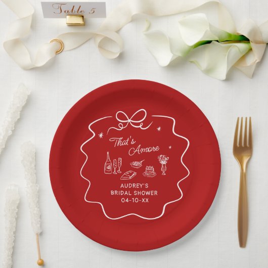 Assiettes En Carton That's Amore, White Doodle Personalized Red (Mariage)