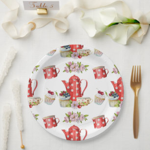 Assiettes En Carton Thé à la fête à l'aquarelle douce