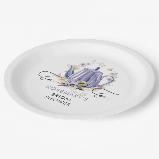 Assiettes En Carton Thé à Prendre Théière Violette Shower de Mariée (Angle)