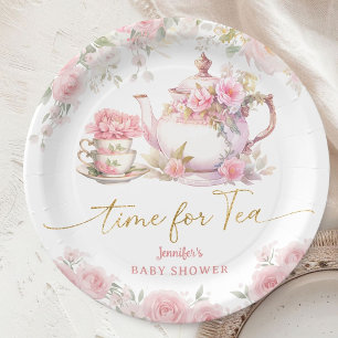 Assiettes En Carton Thé à Temps Bébé Fleur Papier Rose