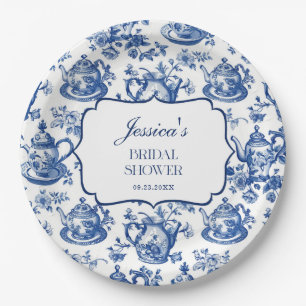 Assiettes En Carton Thé de mariage en bleu blanc Chinoiserie