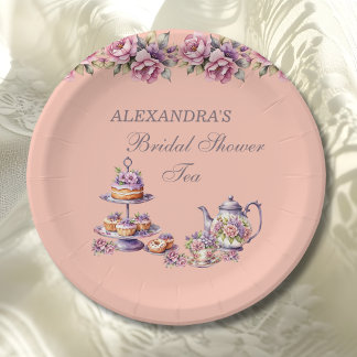 Assiettes En Carton Thé de mariage Lilac Peach Floral