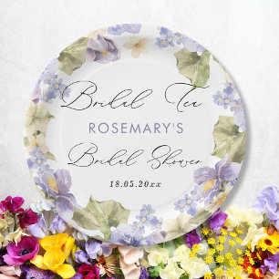 Assiettes En Carton Thé de Mariée Aquarelle Floral Réception de Mariag