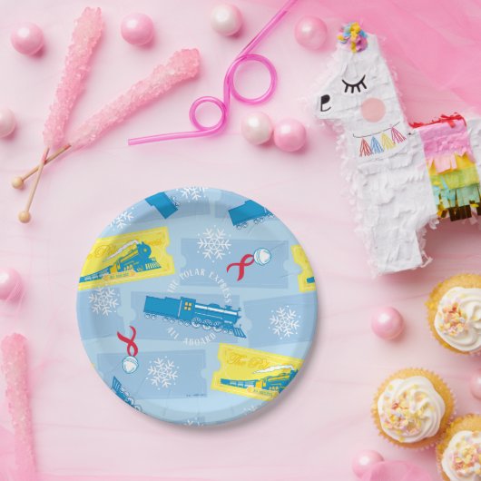 Assiettes En Carton The Polar Express | Retro Train & Ticket Pattern (Fête)