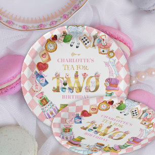 Assiettes En Carton Thé rose Alice au pays des merveilles pour deux pe