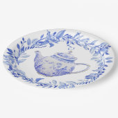 Assiettes En Carton Théière Bleue et Blanche avec Guirlande (Angle)