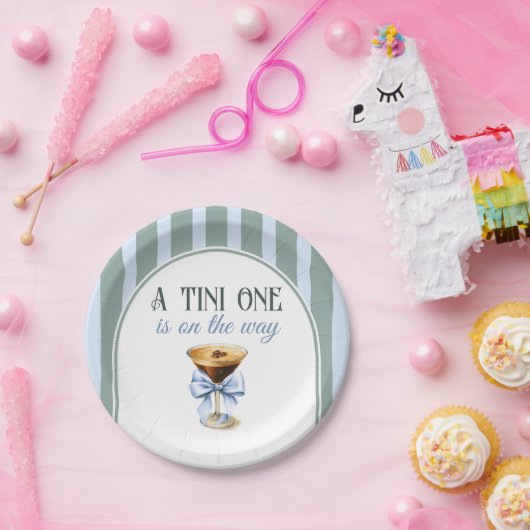 Assiettes En Carton Thème Café Espresso Martini Baby shower Bleu Bow (Fête)