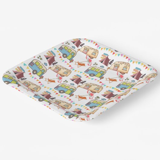 Assiettes En Carton Thème Camping Rétro (Angulaire)