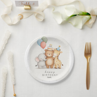 Assiettes En Carton Thème d'animal mignon joyeux anniversaire
