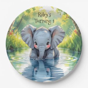 Assiettes En Carton Thème d'anniversaire d'éléphant de bébé Personnali