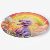 Assiettes En Carton Thème d'anniversaire des dinosaures arc-en-ciel (Angle)