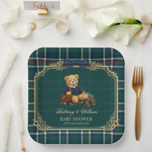 Assiettes En Carton Thème de Baby Shower Luxueux Ourson Prépa Carreaux
