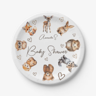 Assiettes En Carton Thème de Baby Shower sur les Animaux de la Forêt