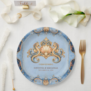 Assiettes En Carton Thème de cheval de mer de luxe éditable pique-niqu