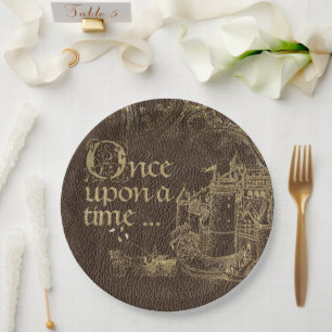 Assiettes En Carton Thème de conte de fée vintage Château en or sur cu