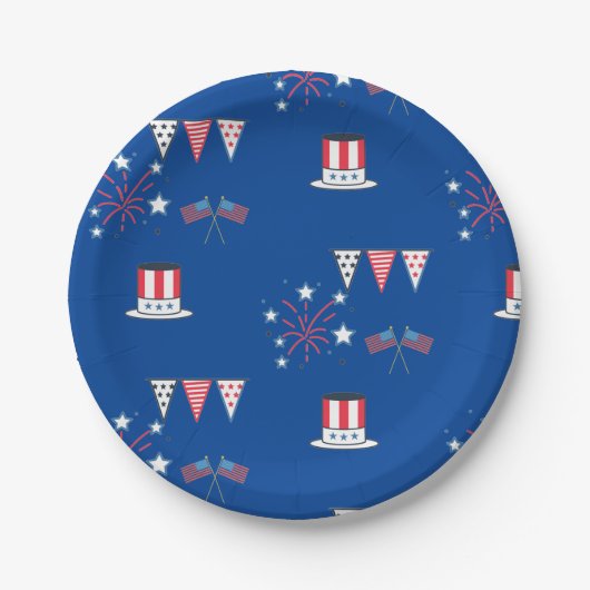 Assiettes En Carton Thème de fête aux USA Plaques de papier patriotiqu (Devant)