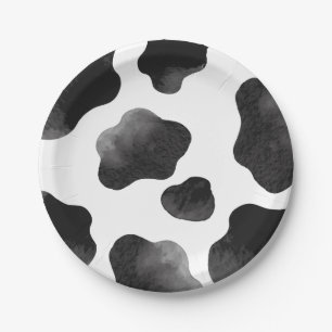 Assiettes En Carton Thème de fête Imprimé Vache, Taches de vache noir 