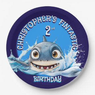 Assiettes En Carton Thème de fête requin pour garçons Age Fintastique