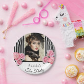 Assiettes En Carton Thème de goûter noir et blanc rayures photo (Fête)