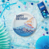 Assiettes En Carton thème de la mer d'anniversaire heureux (Fête)