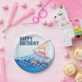 Assiettes En Carton thème de la mer d'anniversaire heureux (Fête)