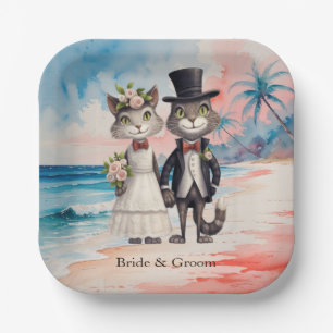 Assiettes En Carton Thème de mariage sur la plage pour chats