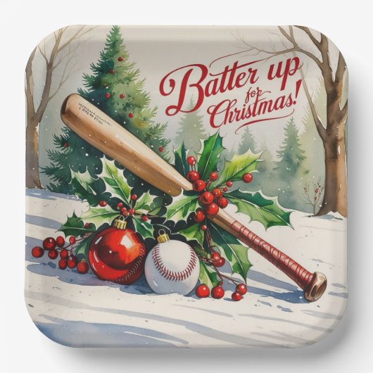 Assiettes En Carton Thème de Noël du baseball (Recto)