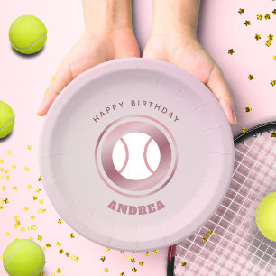 Assiettes En Carton Thème de tennis rose Plaques papier d'anniversaire