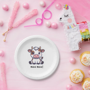 Assiettes En Carton Thème de vache pour le premier anniversaire